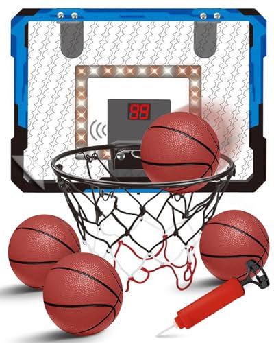 Basketball Hoop for Kids 15.78 X 11.81, Mini Basketball Hoop for Door Indoor Outdoor with 4 Balls & Two New Scoring Mode& Nice Sound Effects and Lighting for Boys Girls Kids Gifts