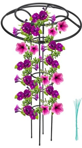 PATIKIL Garden Trellis for Climbing Plants Outdoor, 145cm Vertical Metal Umbrella Plant Trellis Tower Frame for Vine Vegetable Fruit Flower Support Indoor,Black