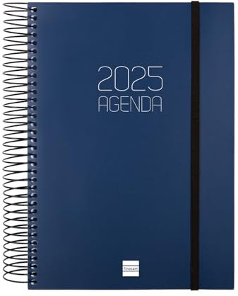 Finocam Terminkalender 2025, Spiralbindung, blickdicht, 1 Tag pro Seite, Januar 2025 – Dezember 2025 (12 Monate), Französisch Blau