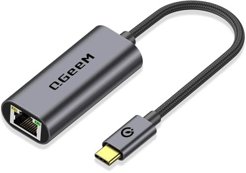 USB C to Ethernet Adapter, QGeeM Gigabit Ethernet to USB Type C, Thunderbolt 3/4 to RJ45 LAN Network Adapter Compatible for iPhone 15 Pro/max, MacBook Pro/Air, iPad Pro, Dell XPS etc-Classic Gray