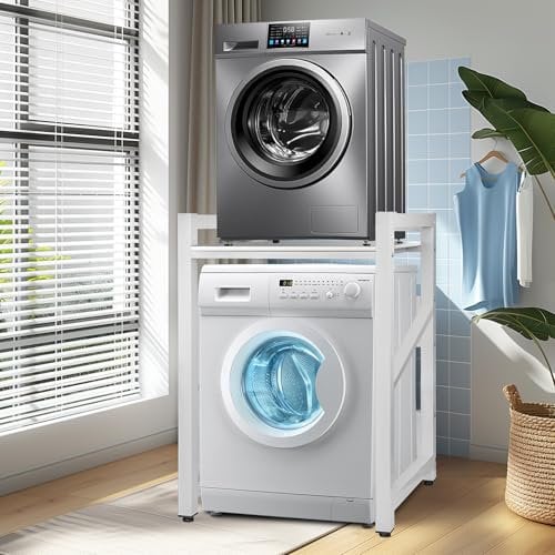 JXZ Supporto Lavatrice Asciugatrice, 3 Regolabili in Altezza, Kit Impilabile per Lavatrice e Asciugatrice, Capacità Portante 300kg per Bagno, Lavanderia (Bianco F)