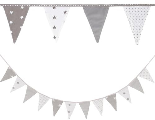 Wimpelkette Kinderzimmer Wimpel Girlande Outdoor Geburtstag Wimpelkette Stoff Deko Wetterfest 350 cm 12 Dreiecke (15 cm x 22 cm) Sternen