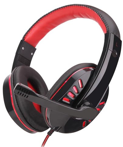 Wisoqu SY755MV Leuchtendes Gaming-Headset mit Mikrofon, Teleskopeinstellung, 120° Klare Tonaufnahme, Stummschalttasten, LED-Licht, für PC Laptop (Rot)