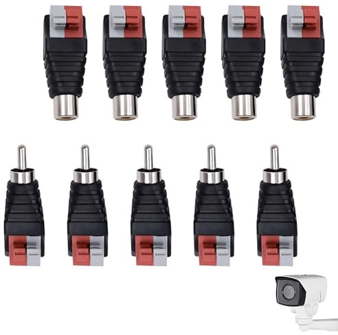 10 Pack RCA to Speaker Wire Adapter 12V Speaker Phono Jack RCA Male to AV 2 Screw Terminal Female Subwoofer Speakers Phono Plug Audio Video Spring Press Type Balum Connector Adapter for CCTV
