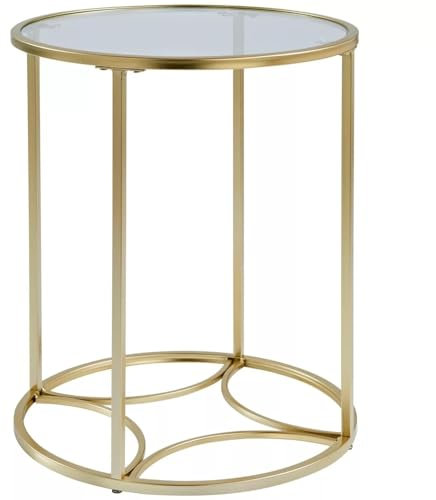 Dylex Round Side Table, Small Coffee Table with Tempered Glass Top, Metal Frame, 50 cm, Gold