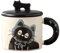 Pruojhw Taza de cerámica para parejas, taza de gato de cerámica linda - Taza de pareja de gatos con tapa | Taza linda y divertida para café, bebidas frías o calientes, leche
