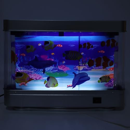 Mini-Aquarium, Aquarium-Spielzeug mit Beweglichen Fischen, LED-Aquarium mit Nachtlichtern für Katzen oder, Lebensechtes Künstliches Aquarium für Schlafzimmer, Büro-Schreibtische