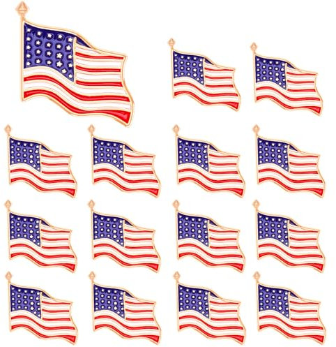 SANNIX 15Pcs American Flag Pins, USA Flag Lapel Pins Enamel Patriotic Badge Waving Brooch Pin for Independence Veteran Memorial Day 4th of July Accessories