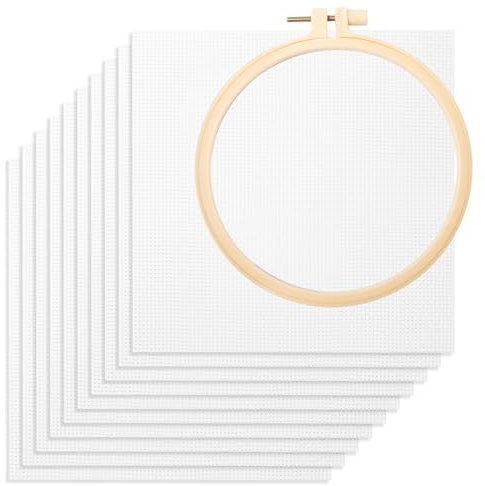 Neikafan 10 Stück Kreuzstich Stoff Aida Stoff Zum Sticken 20x20cm mit Stickrahmen 14.5 Cm Stramin DIY Sticken Stoff Stickstoff zum Sticken für DIY Basteln Handwerk Stickerei Dekoration
