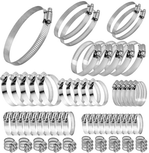 Rodison 70 Pcs Hose Clips Stainless Steel 304, Adjustable 6-127mm Range Hose Clamps, for Water Pipes, Gas Pipes - Wear-Resistant & Corrosion Protection