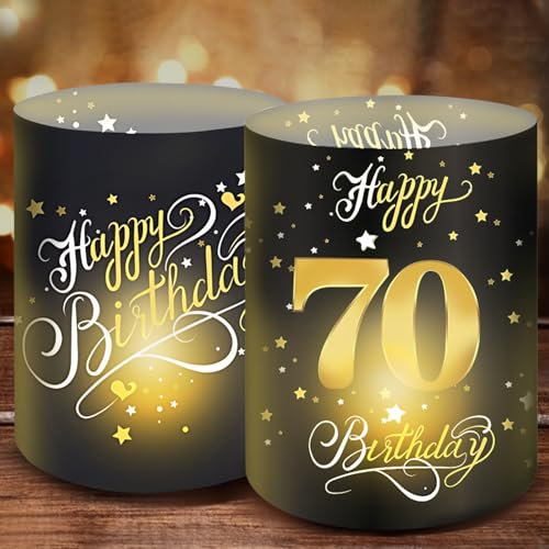 Moorle 12 Windlicht Tischdeko 70 Geburtstag, 70 Jahre Happy Birthday Tischdekoration, Deko 70. Junge, Geburtstag Tischdeko Mädchen, Windlichter Deko für Teelichter oder Kerzen