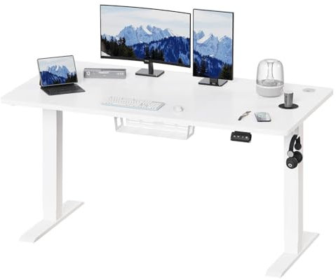 JUMMICO Electric Standing Desk, 140 x 60 cm Home Office Height Adjustable Desk, Computer Lift Table with Smart Panel & Memory Function, White
