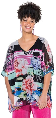 MIAMODA Damen große Größen Übergrößen Plus Size Mesh-Bluse, Oversized, Alloverdruck, blickdichtes Jerseytop schwarz 46+ 840333100-46+
