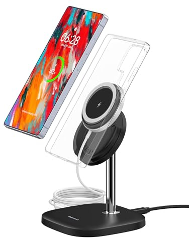 SwanScout Magnetic Wireless Charger Stand for Samsung Galaxy S26 Ultra/S26+/S26/S25/S24/S23/S22/Z Fold 7/Z Flip 7, Detachable Wireless Charging Pad for iPhone 17/17e/Air/16/15/14/13/12, No Adapter