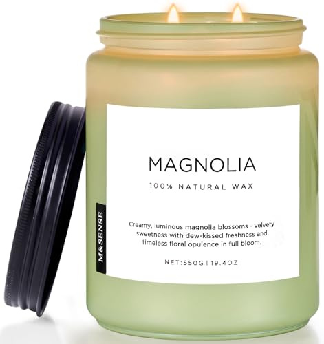 ​​M&SENSE Magnolia Jasmin Duftkerze (550g, 110h) – 2-Docht Romantischer Blumenduft – Natürliche Sojawachs-Kerze für Entspannung – Wohnparfüm & Geschenk​