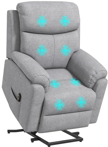 HOMCOM Fernsehsessel mit Aufstehhilfe Elektrisch Relaxsessel mit Liegefunktion, TV-Sessel mit Fernbedienung Seitentasche Taschenfederkern Leinenoptik Grau