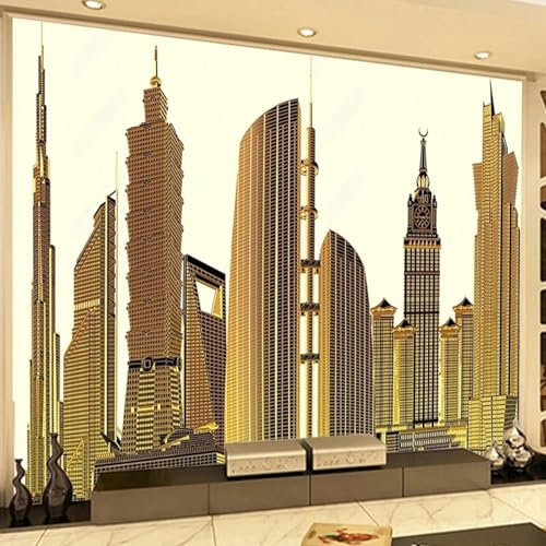 GZGZG Living Room Silk Cloth Mural 3D Wallpaper Golden City Building Bedroom Home Decor Art Sticker Wall Painting