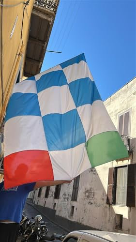 Bandiera Napoli Campione d'Italia, Poliestere Bianco-Azzurro con Tricolore, 2m x 3m con Asta
