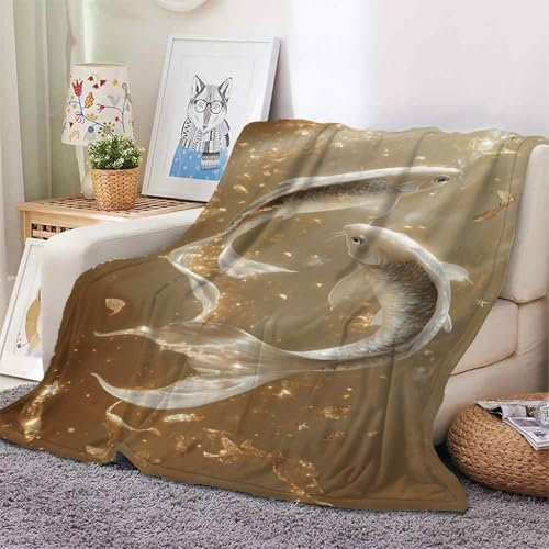 YZQGLHP Decke Fisch Kuscheldecke Meerestiere Decken Weiche Ueberwurfdecke 150x200 cm Flauschig Flanell Wohndecke als Sofadecke Reisedecke Ganzjahresdecke