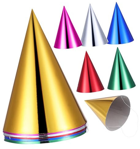 VANZACK 12Stücke Geburtstagshüte Folienkegelhüte aus Papier für Festliche Anlässe Partyzubehör zur Dekoration von Kindergeburtstagsfeiern Leicht und Bequem