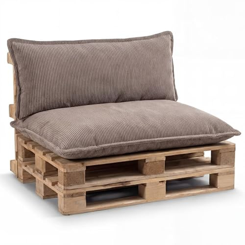 Gutekissen® Palettenkissen Set – Sitzkissen für Europaletten – Palettenpolster, Gefüllt mit Granuliertem Poulirette-Schaum PLL (Hellbraun, Set (Sitzkissen 120x80 +Rückenlehne 120x40))