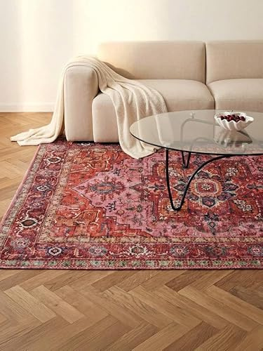 RugVista Georgia Oriental Teppich, 240 x 340 cm, Rot/Rosa | Orientalische, Rechteckig, Mittlerer Stapel, Maschinenwäsche, Oeko-Tex 100