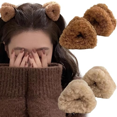 4 Stück Süß Fluffy Katzenohren Plüsch Haarklammer, Süße Plüsch-Haarspangen Damen Winter ästhetische Claw Clip Haarclips Haarklemmen Klein Für Frauen Mädchen Fuzzy Kaffeebraun Aprikose Krallen-Clip