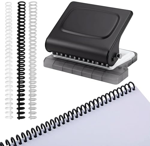 Lifegogo 10-Löchern Bindemaschine für Planer: Manuelle Bindemaschine für Loseblatt Ordner Geeignet für A4/B5/A5 Papier mit 12 St. Loseblatt-Binderücken für Schule Studium Büro