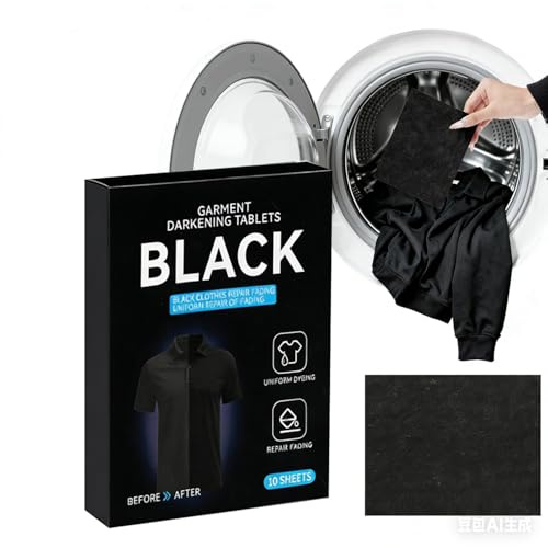 Black Fabric Dye, Dye Washing Machine Fabric Dyes Sheets for Clothes, in Cold or Hot Water, Blackening Restore Color Sheets for Cotton Wool Wood Linen, Ultra Concentrated Colors (1Box)