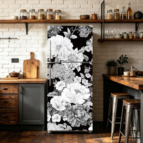 TNKBREEZE 2 Pcs Vintage Floral Removable Refrigerator Wraps White Flower Self-Adhesive Vinyl Fridge Stickers Mural Decals for Living Room Kitchen Bar Home Door Decor 16.3 x 78.7 in