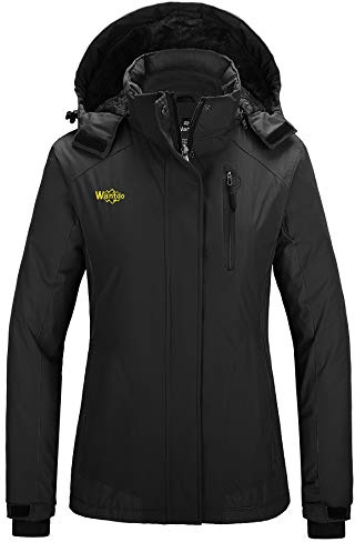 Wantdo Chaquetas de Esquí Impermeable Monta?a Parka de Nieve con Capucha Abrigo Snowboard para Exteriores Chaquetas Aislada con Vellón Cálida Invierno para Mujer Negro Small