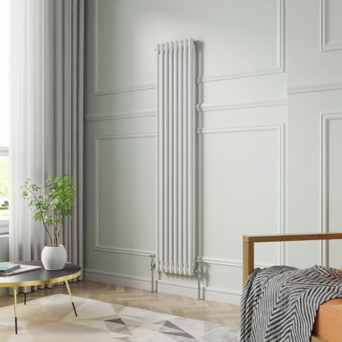 NRG 1800 x 380 mm Gloss White Vertical Cast Iron Radiator Double Panel