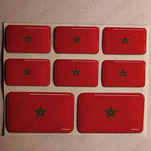 All3DStickers Autocollant Maroc 3D Résine 8X Autocollants Drapeau Maroc Adhésif Relief