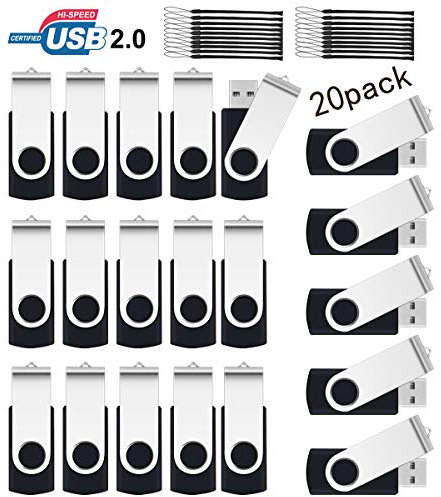 2GB USB Flash Drive,SRVR 20Pack USB2.0 Swivel Thumb Drives Data Storage Jump Drive Zip Drive Memory Sticks External Devices with Led Indicator(Black Color With Lanyard)