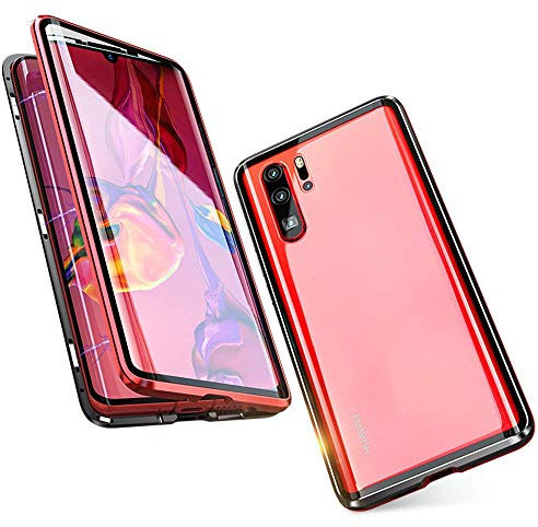 Gypsophilaa Cover Huawei P30 Lite Trasparente Adsorbimento Magnetico 360 Gradi Antiurto Metallo Telaio in Front Back Vetro Temperato Doppio Custodia per Huawei P30 Lite