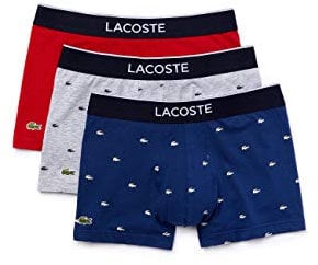 Lacoste Homme Boxers 5H3411, Monsieur Ensemble de 3,sous-vêtements,Pantalons,Shorts,Basiques,Courts,Methylene/Silver Chine-Red (W3T),Small (S)