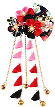Pince à Cheveux Japonaise Épingle à Cheveux Japonaise Tsumami Kimono Fleur Cheveux Cravate Bande Pince Accessoires de Cheveux (Noir Et Rouge)