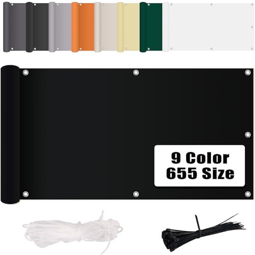 MENGH Balcón Protector 105x500cm, Toldos Laterales para Balcon, Resistente a los Rayos UV, Duradera, Ideal para Balcón, Jardín, Piscina Negro