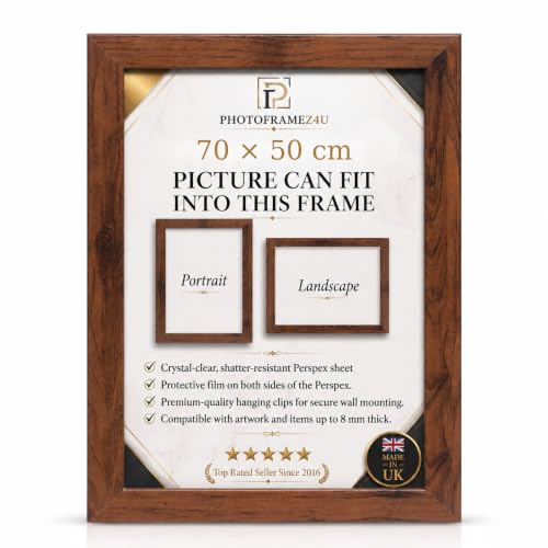 70x50 Cm Walnut Wooden Effect Picture Frame – Wall Mountable | Photo/Poster Frame |Perfect frame for framing jigsaw puzzles.