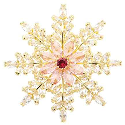 KristLand Élégante Broche Flocon De Neige avec Scintillant Cubic Zircone Pierre Plaqué Or Broche Fleur épingle Mariage Noël écharpe Vêtements épingle Dames Cadeaux Femmes