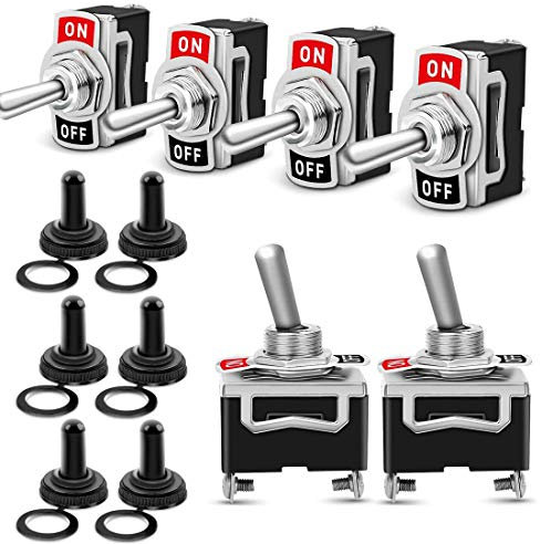 Gebildet Kippschalter 10A/12VDC, 6A/24VDC, EIN/AUS Wippschalter, SPST 2-pin Rocker Toggle Switch mit Wasserdicht Schutzkappe, zum Auto KFZ LKW Boot (6 Pack, Schwarz)