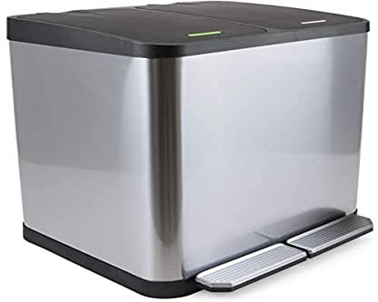 Emuca - Poubelle de Recyclage, Poubelle Double Seau, Poubelle extérieure à 2 compartiments de 15 litres, acier inoxydable
