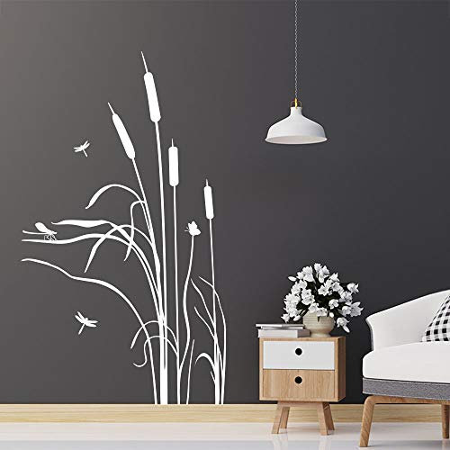 KLEBEHELD® Wandtattoo Schilf im Wind | Gräser | Gras Deko für Wohnzimmer, Flur, Eingang und Wohnbereich Farbe weiss, Größe 58x100cm