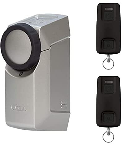 ABUS HomeTec Pro Bluetooth CFA3100 - Elektronisches Türschloss - Silber + 2 x Bluetooth-Fernbedienung CFF3100 - Schwarz