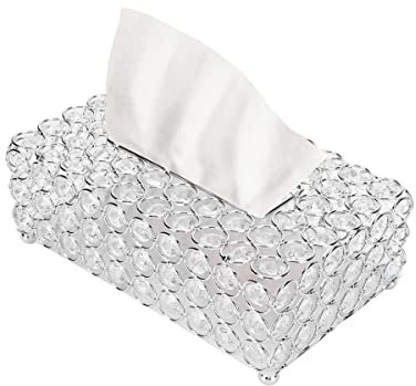 Kristall Komestikbox 22 × 13 × 8 cm Rechteckig Silber Deko Taschentuchbox, Metall Strasssteine Glitzer Kosmetiktücher Desktop Seidenpapier Tissue Box für Schlafzimmer Bad Wohnzimmer
