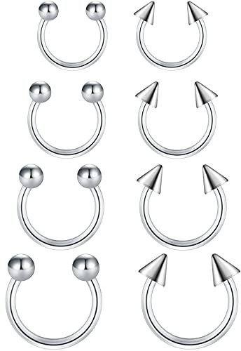 Funseedrr Hufeisen Nasenpiercing Lippenpiercing Septum Ring Set Edelstahl 1,2mm Nase Lippe Ohrring Piercing Schmuck(6-12mm Durchmesser)