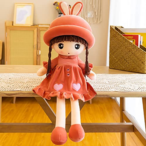 Mignonne Poupée de Chiffon Fille Jouet en Peluche Douce Poupon Mini-princesse Poupée en Chapeau et Jupe Jolie Décoration de Maison Cadeau de Baptême Anniversaire Noël Poupée d'Accompagnement Bébé