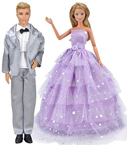 GIVBRO Mode Puppenkleidung Hochzeit Outfit für 11,5 Zoll Mädchen Puppen 30,5 cm Junge Puppen Dress Up Kostüm Zubehör Braut Hochzeitskleid Bräutigam Anzug (#C)