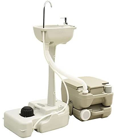 Susany Portable Camping Toilet 10+10L and Handwash Stand Camping Portable Hand Wash Sink With Wash Basin and Camping Toilet, Handwash Stand Set for Personal Hygiene and Outdoor Camping Grey