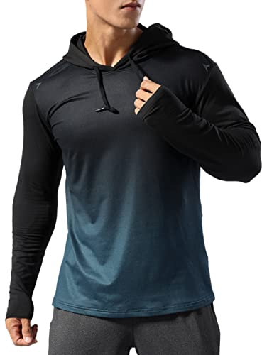 Hommes Thermique Doublé Sweat à Capuche athlétique Manche Longue Sweats Fitness Running pourL'hiver Automne Bleu progressif M